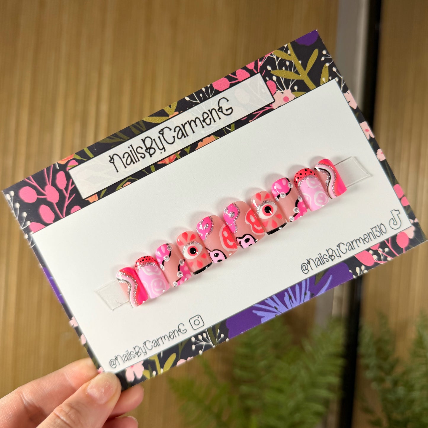 Pink Evil Eye Acrylic Press on nails