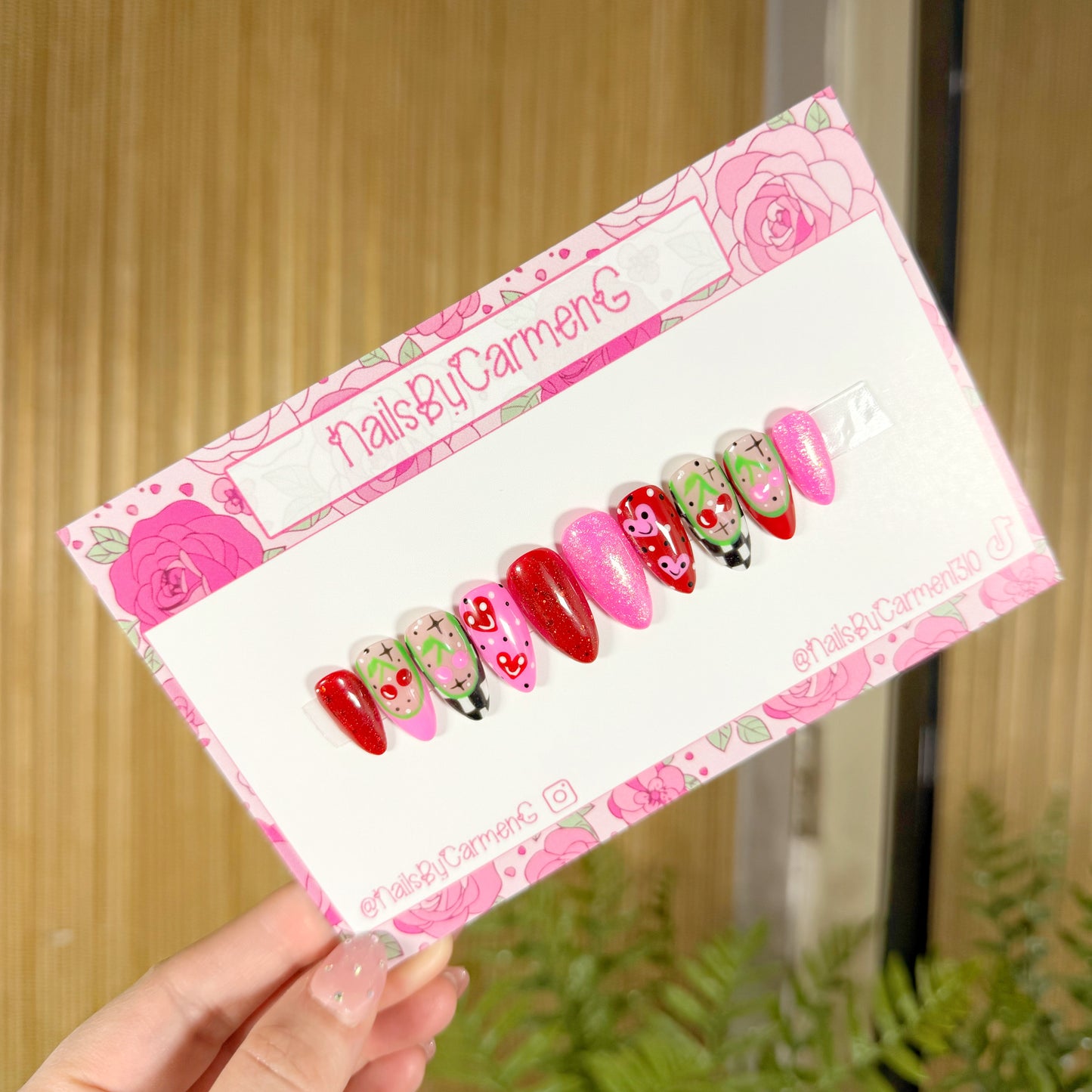 cherrys checkered Acrylic Press on nails