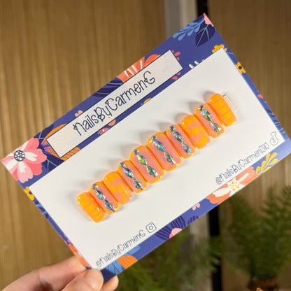 Neon orange blooming gel Acrylic Press on nails