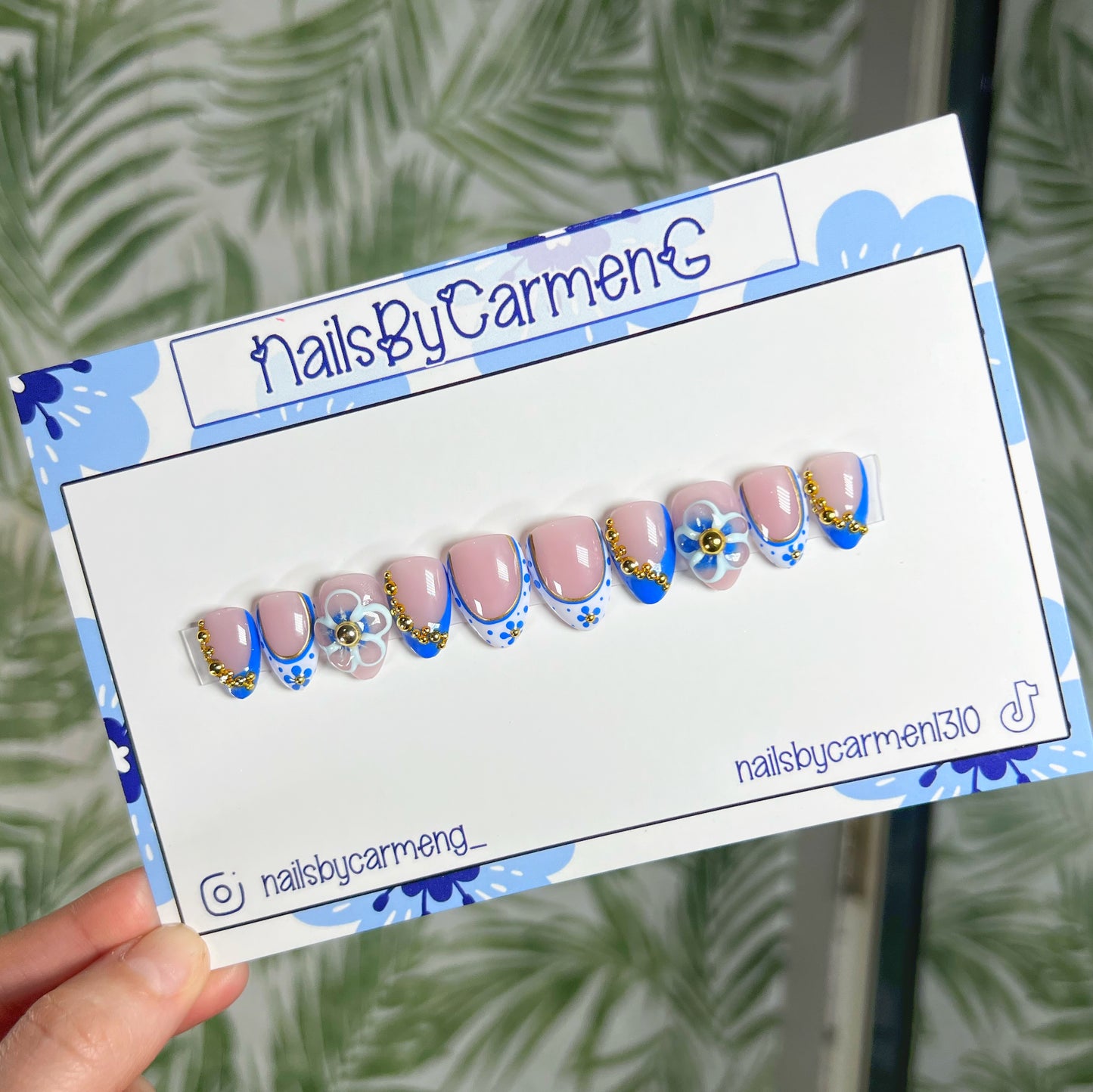 3D blue Tip Acrylic Press on nails