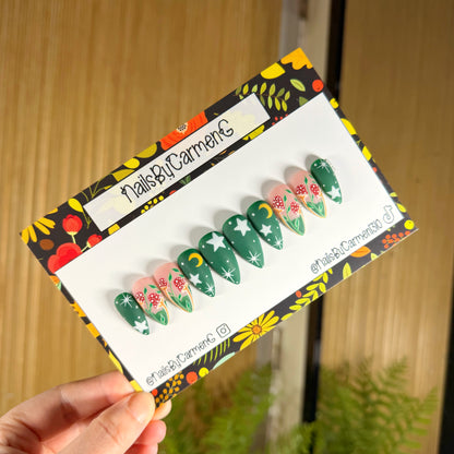 Green mushroom Acrylic Press on nails