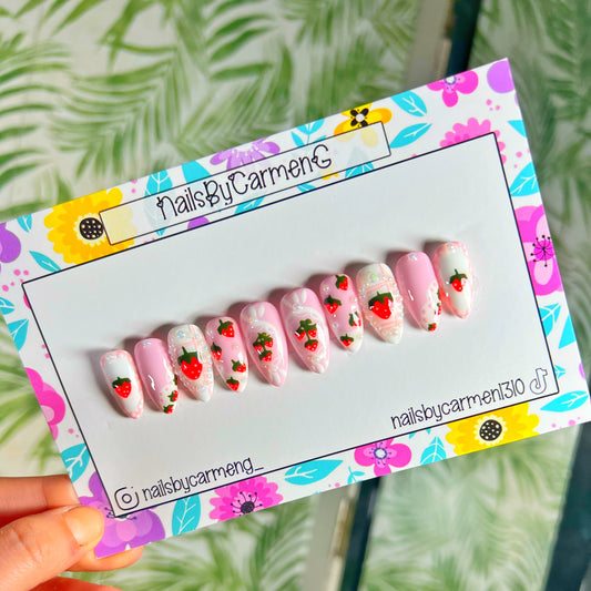 Strawberry pearl’s coquette Acrylic Press on nails