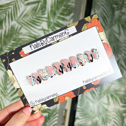 Teal Western cactus Acrylic Press on nails