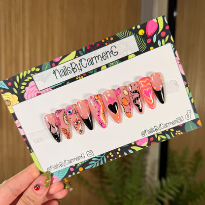 mix match hearts and snakes Acrylic Press on nails