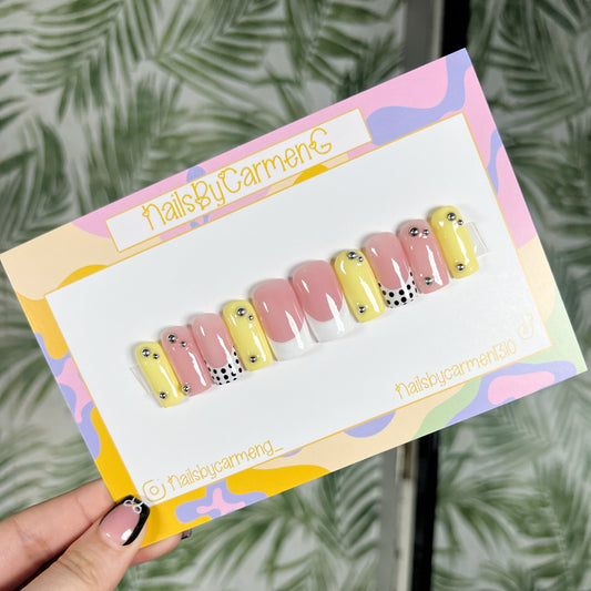 Yellow polka dot French tip Acrylic Press on nails