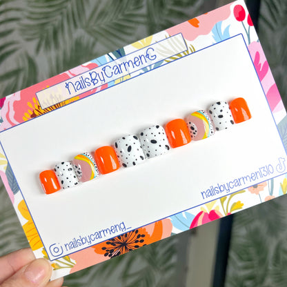 Orange polka dots Acrylic Press on nail