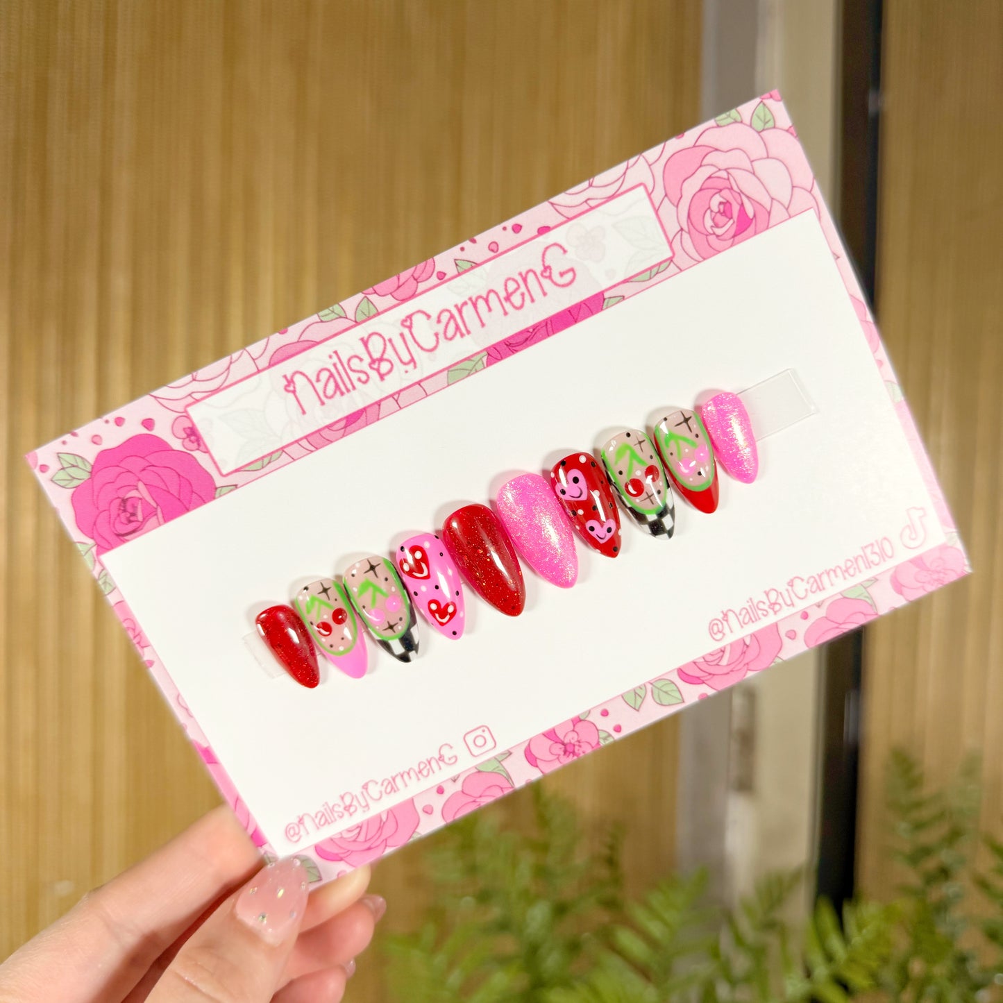 cherrys checkered Acrylic Press on nails