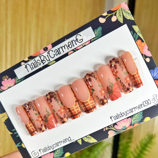 Pumpkin plaid Acrylic Press on nails