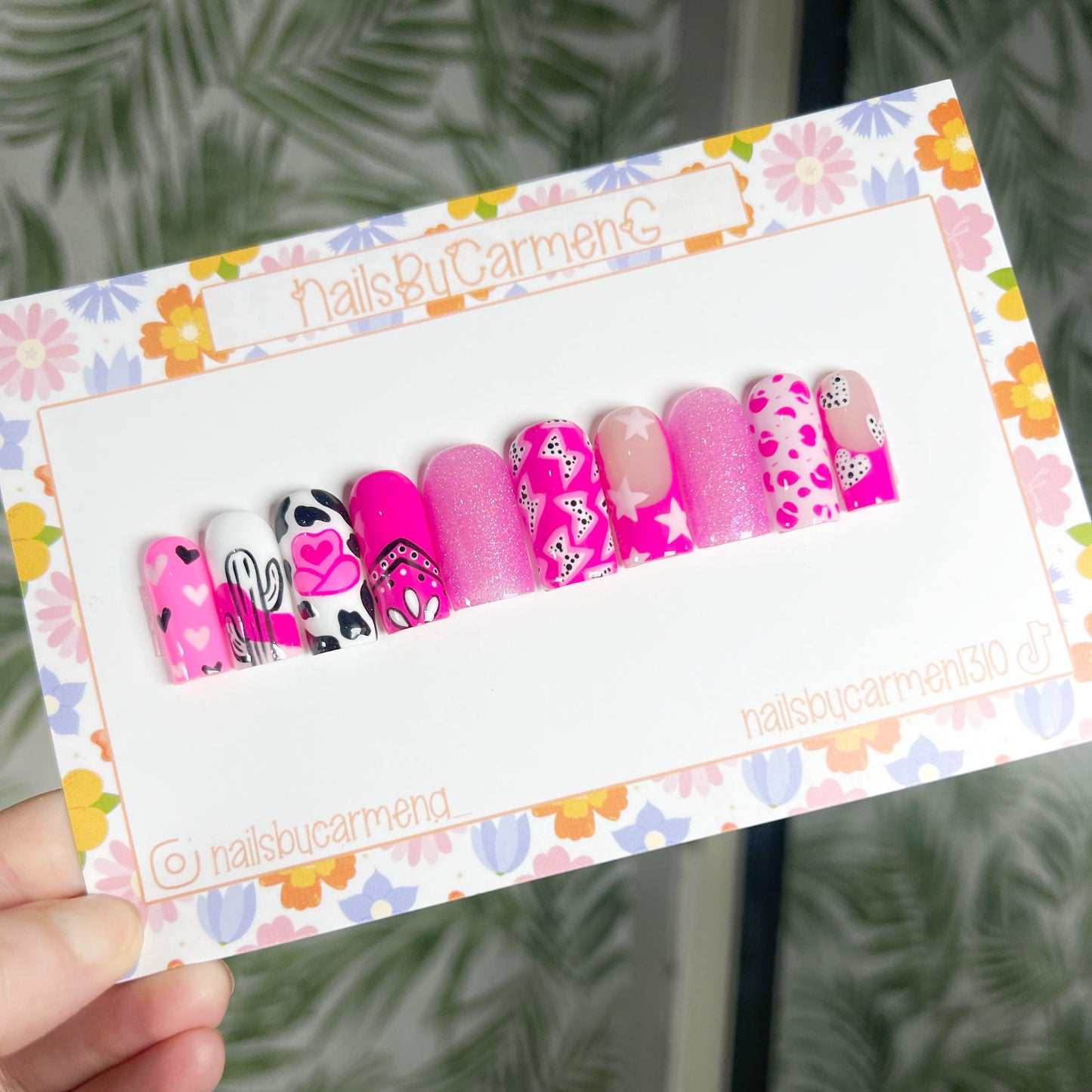 Pink western Acrylic Press on nails