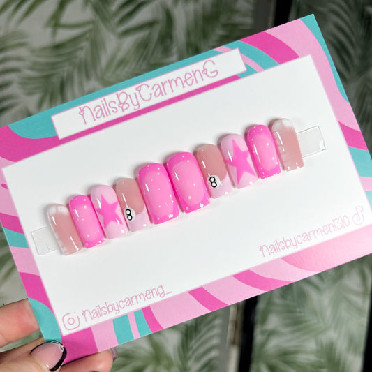 Pink star French tip Acrylic Press on nails