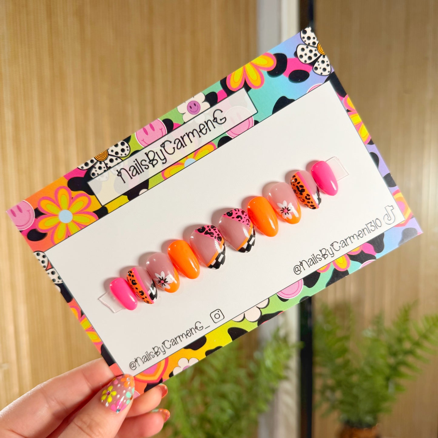 Spring checkered print Acrylic Press On Nails