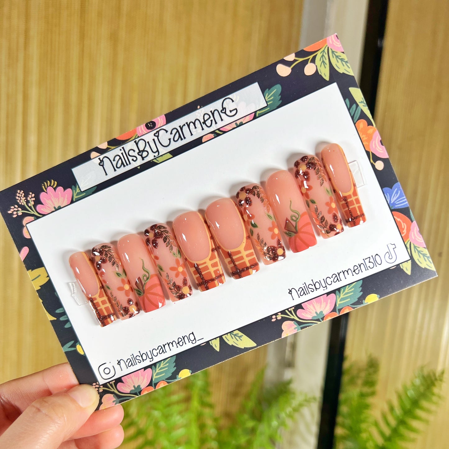 Pumpkin plaid Acrylic Press on nails