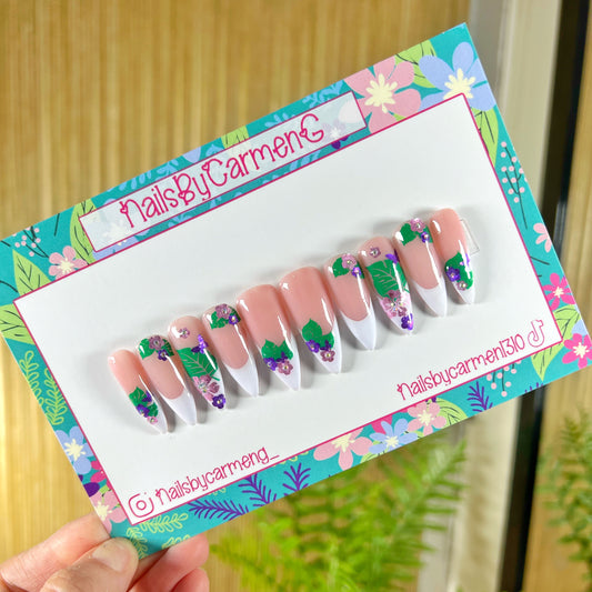 Butterfly and hibiscus French tip Acrylic Press on nails