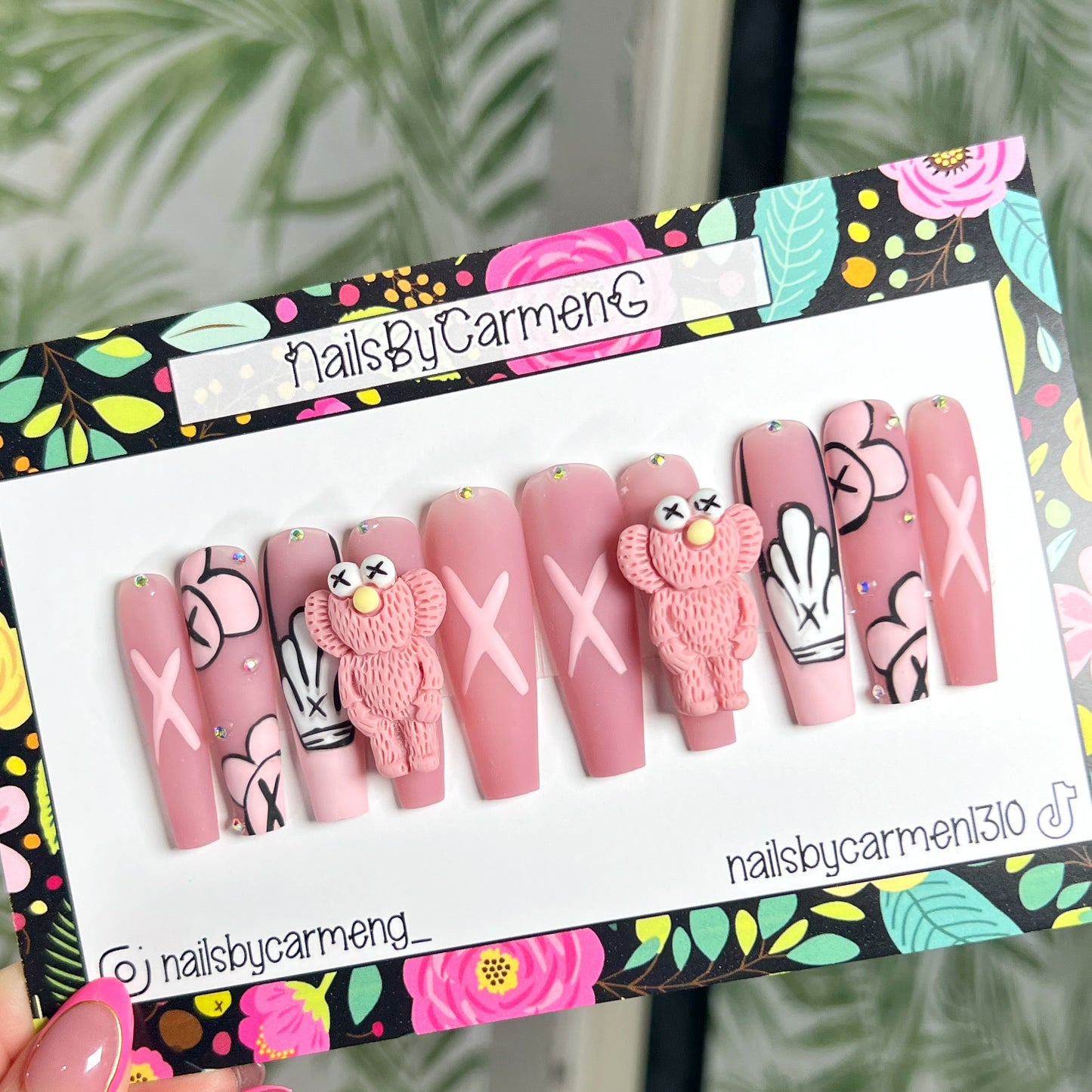 Pink Kaws charms Acrylic Press on nails