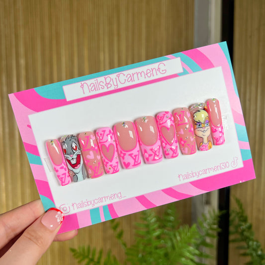 Lola and Bugs Bunny Valentines Acrylic Press on nails