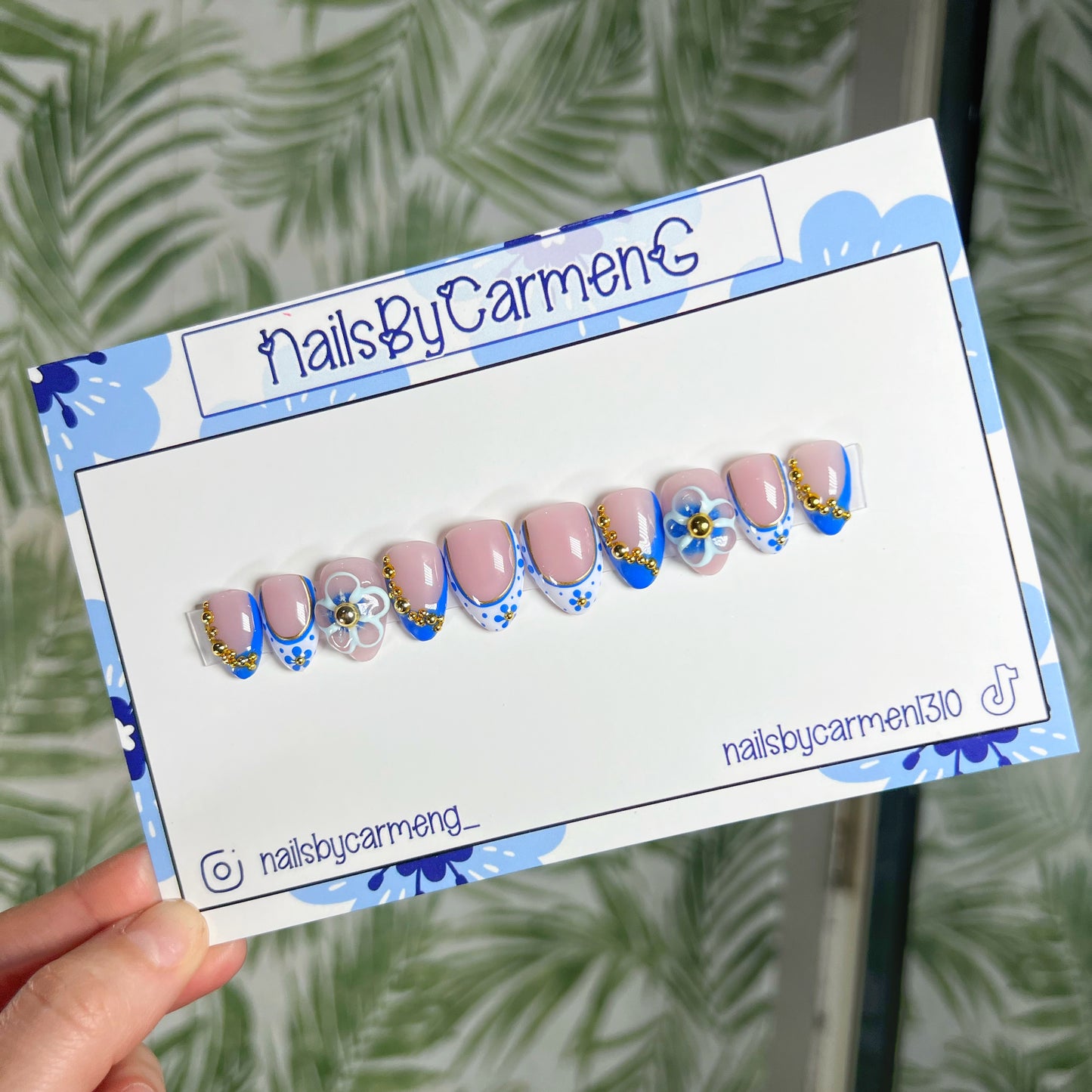 3D blue Tip Acrylic Press on nails