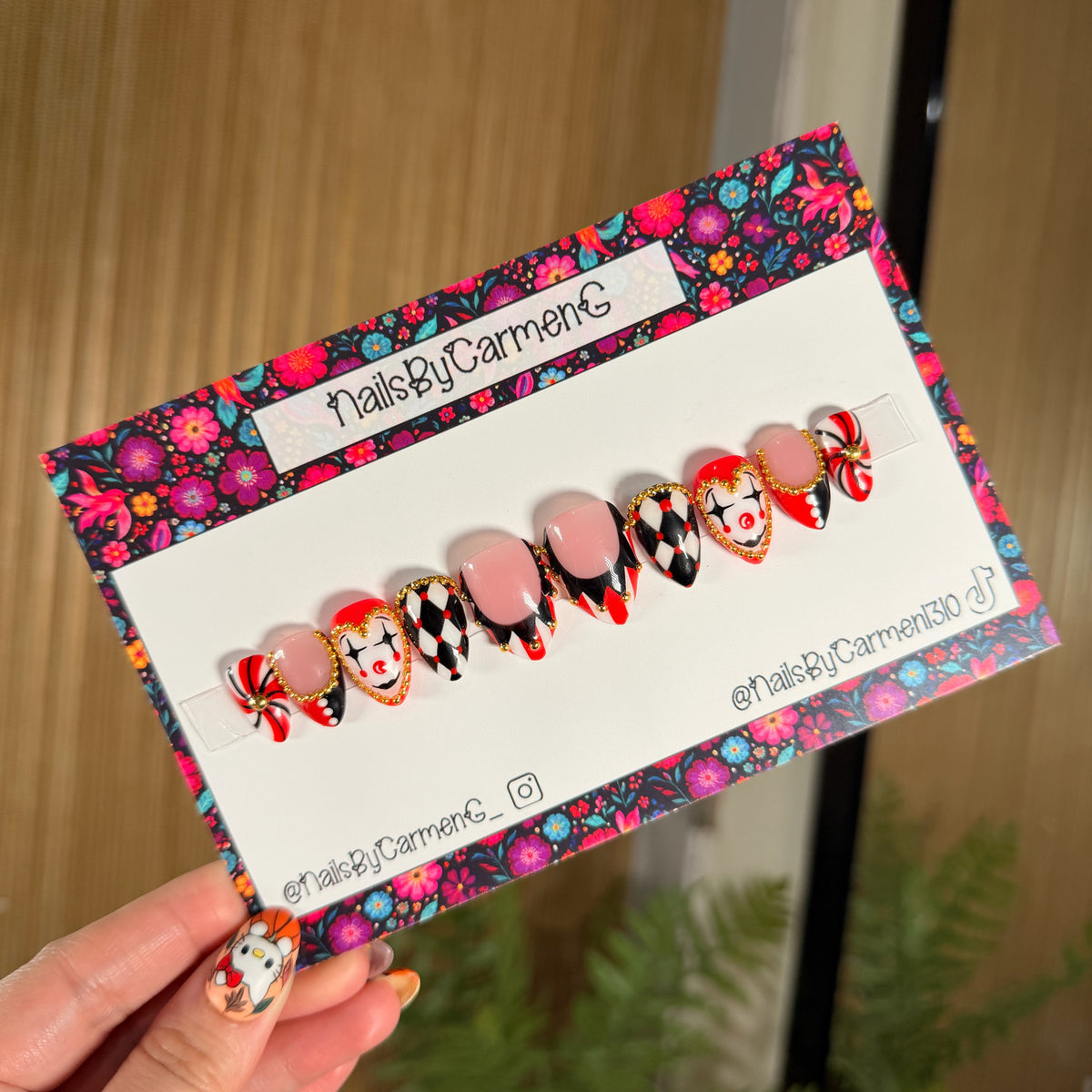 Harlequin clown Acrylic Press on nails