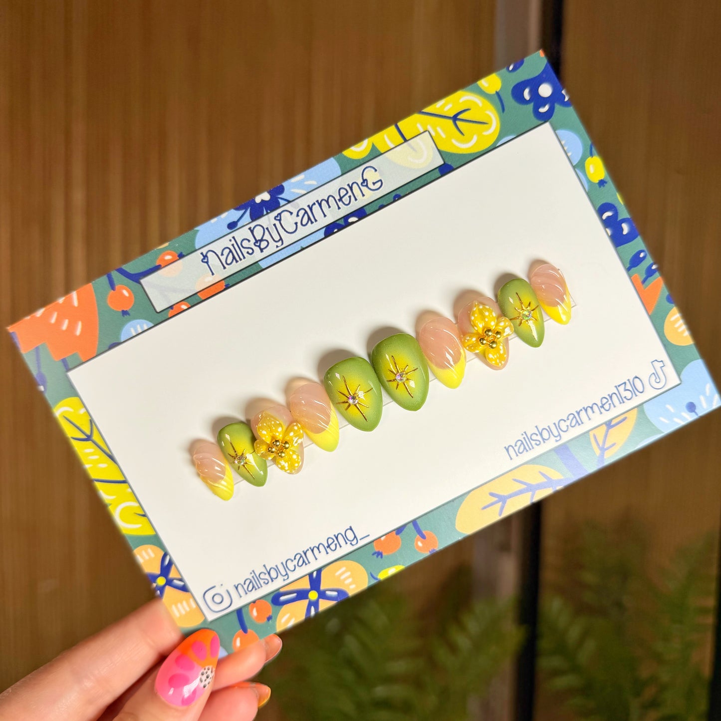 Green and yellow ombre Acrylic Press On Nails