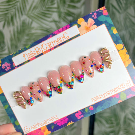 Colors rhinestone French tip Acrylic Press on nails