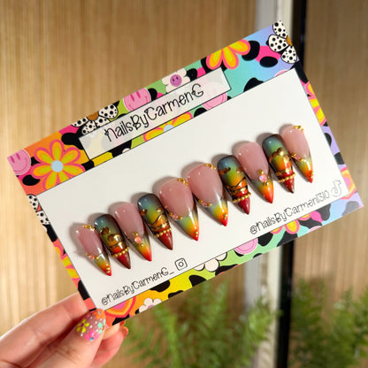 Rainbow aurora Acrylic Press on nails
