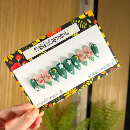 Green mushroom Acrylic Press on nails
