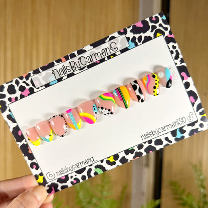 Colorful 90’s print Acrylic Press On Nails