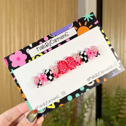 Floral checkered print Acrylic Press on nails