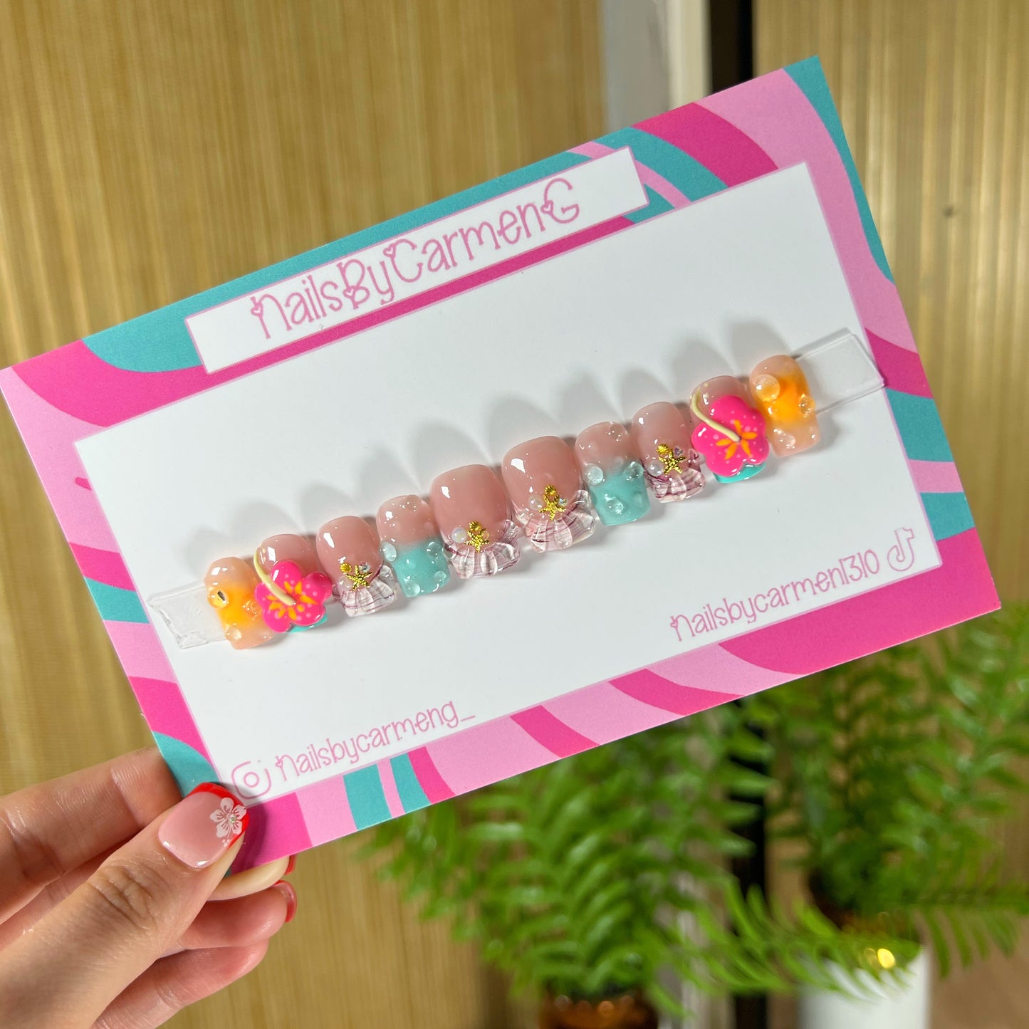 3D hibiscus Acrylic Press on nails