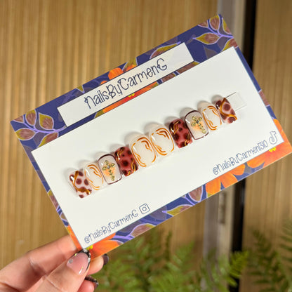 Brown and gold Acrylic Press on nails