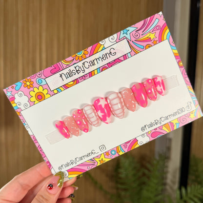 Pink stars and flowers mix match Acrylic Press on nails