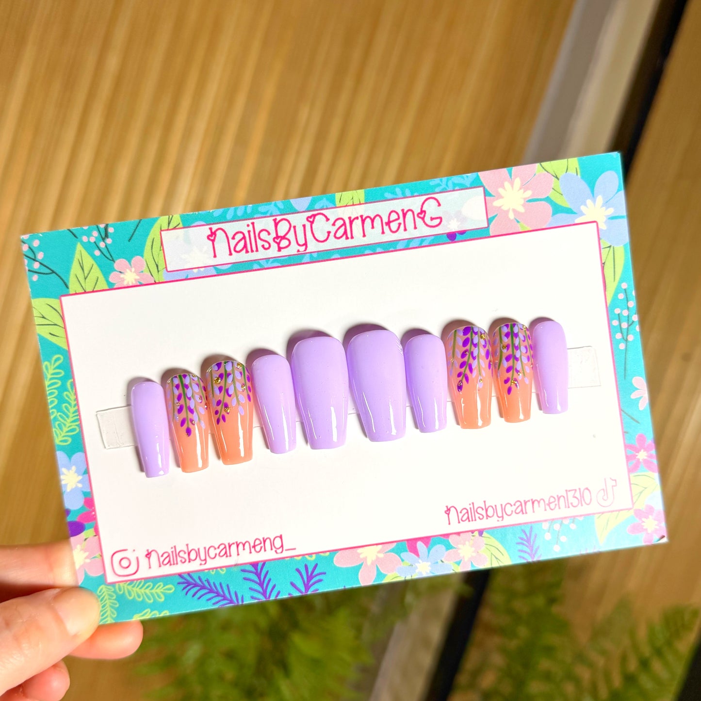 Lilac spring garden Acrylic Press on nails
