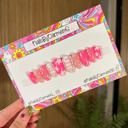 Pink stars and flowers mix match Acrylic Press on nails