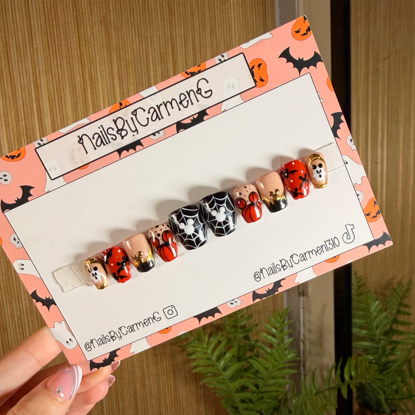 Black Mickey bats , ghosts and pumpkins Acrylic Press On Nails