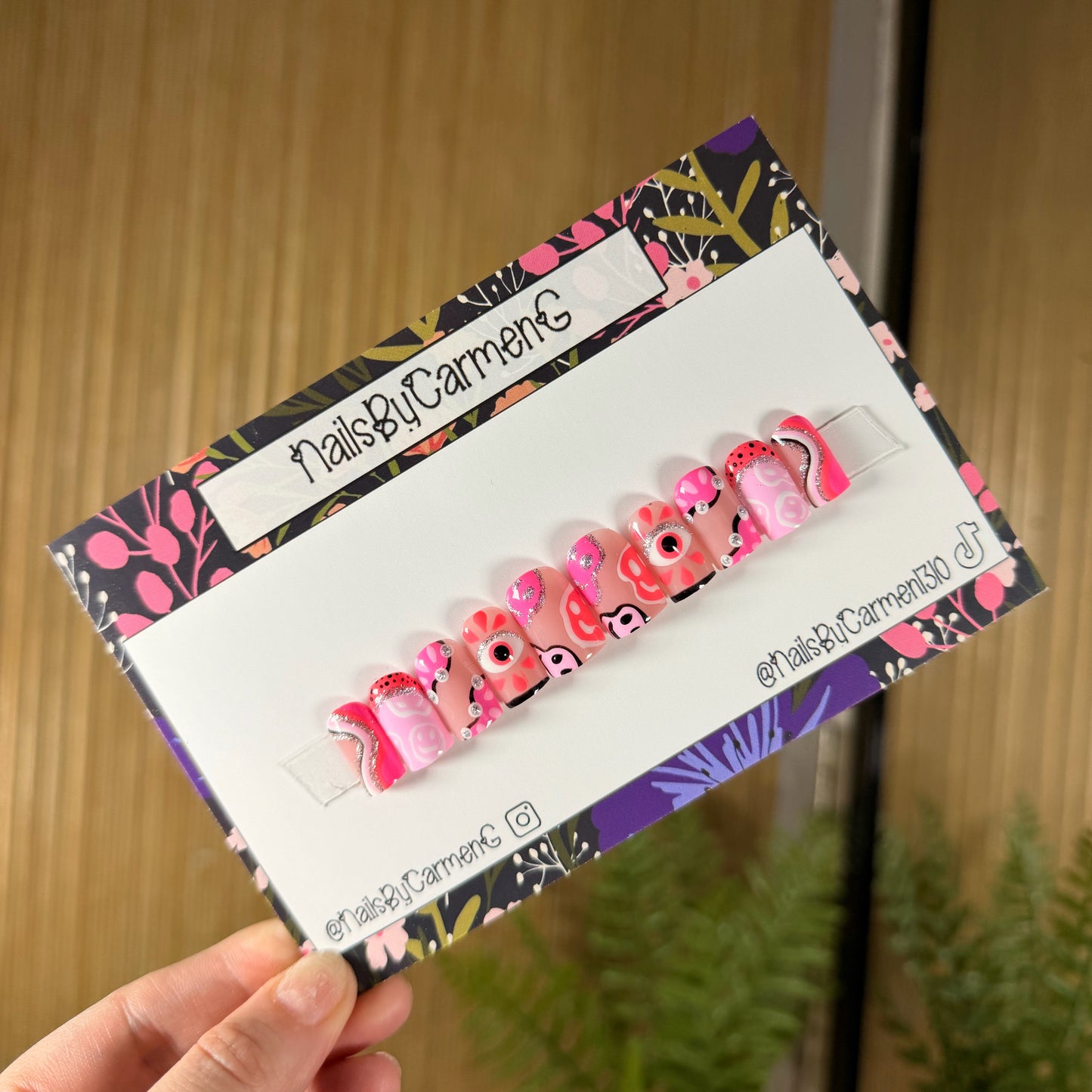 Pink Evil Eye Acrylic Press on nails