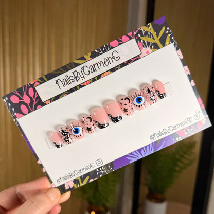 Evil Eye Snake French Tip Acrylic Press on nails