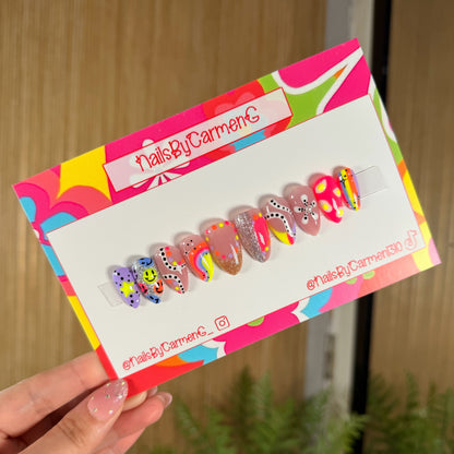 Retro neon spring smiles  Acrylic Press on nails