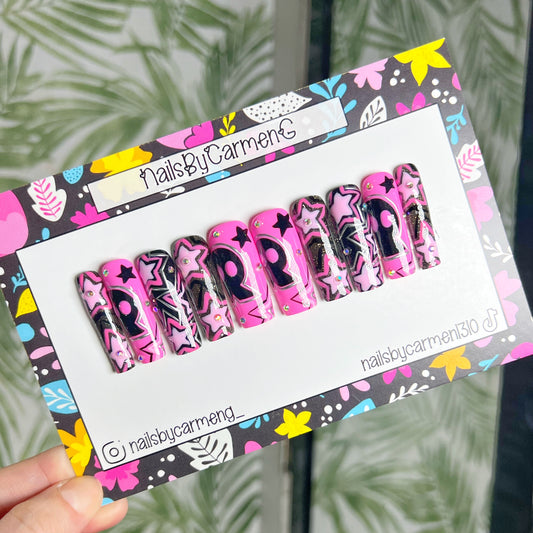 Pink kawaii punk Acrylic Press on nails