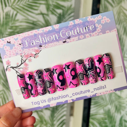 Pink kawaii punk Acrylic Press on nails