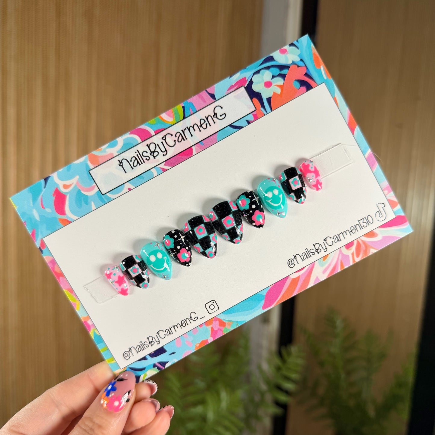 Teal and Pink Acrylic Press on nails