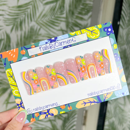 Spring Flowers Swirls Acrylic Press on nails