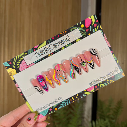 Retro mix match Acrylic Press on nails