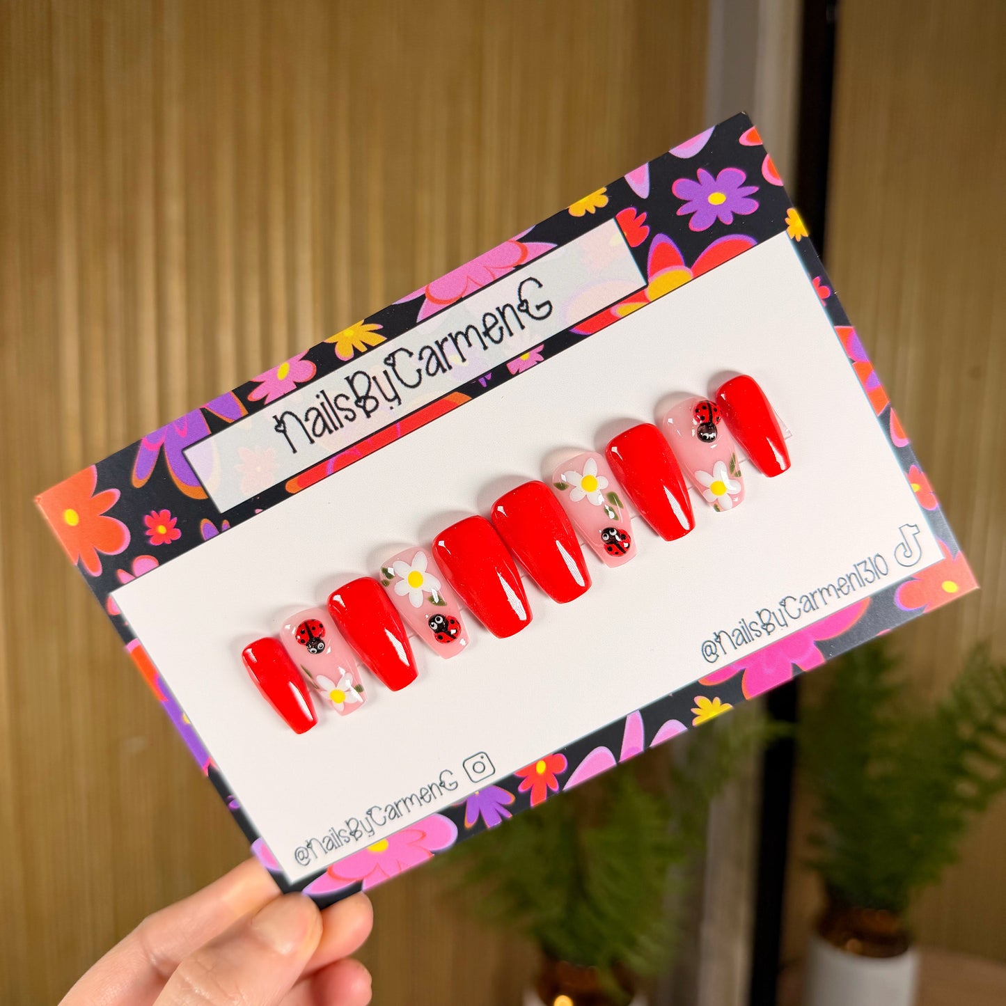 3d Ladybug Acrylic Press on nails