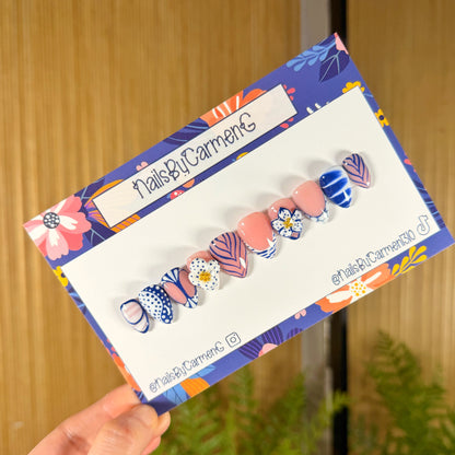 Blue 3d floral Acrylic Press on nails