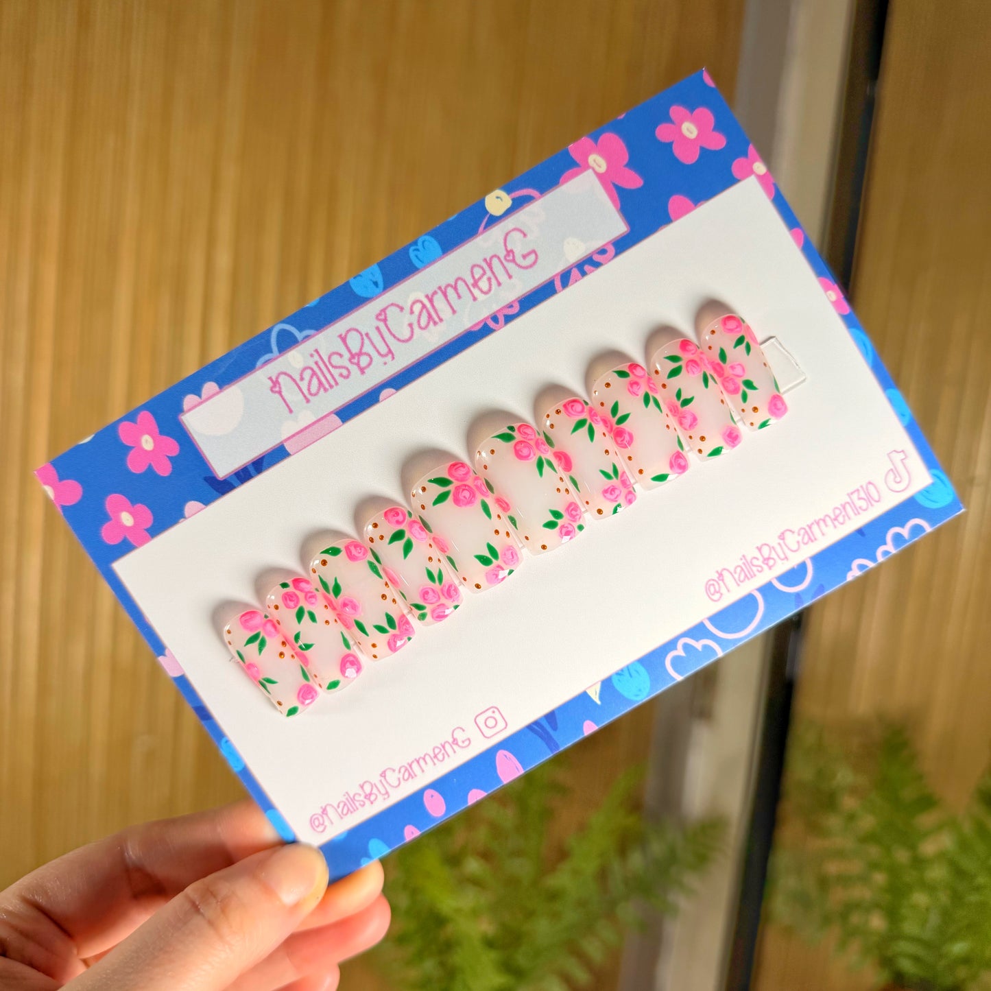 Pink roses Acrylic Press on nails