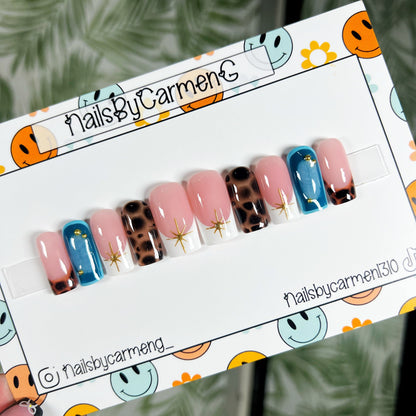 Teal tortoise tip Acrylic Press on nails