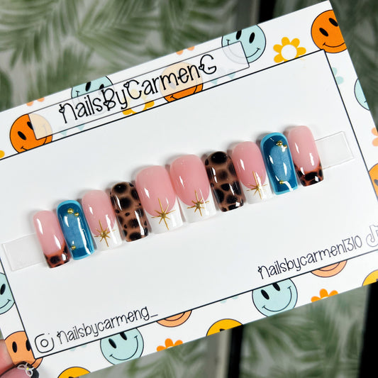 Teal tortoise tip Acrylic Press on nails