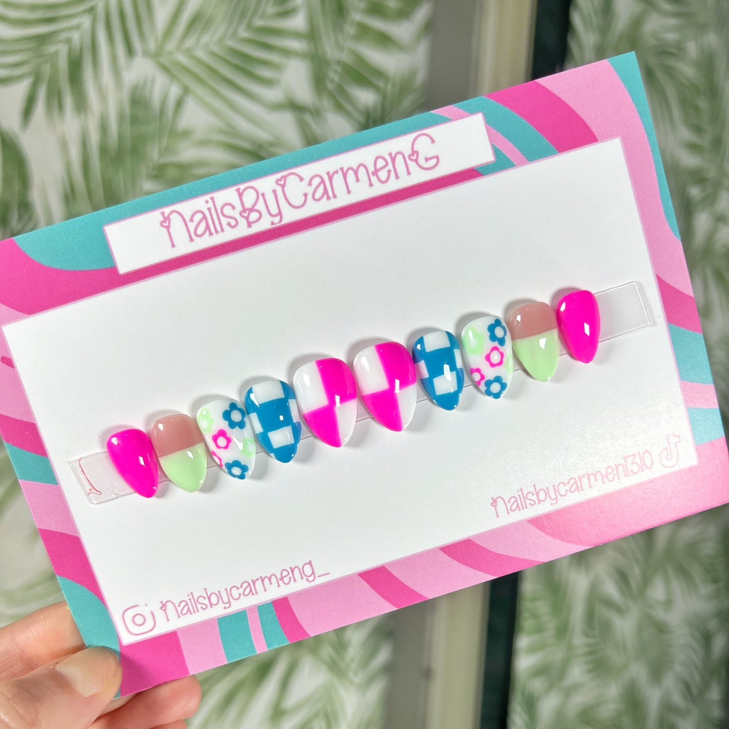 Summer checked Acrylic Press on nails