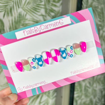 Summer checked Acrylic Press on nails