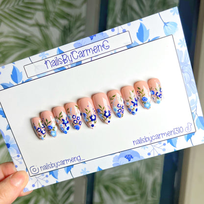 Blue Spring Garden Acrylic Press on nails