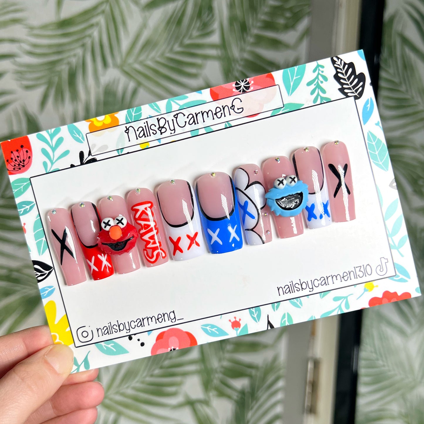 Elmo and Cookie Monster Kaws Acrylic Press on nails